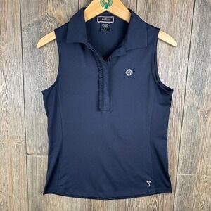 Golftini Oakmont CC Sleeveless Golf Polo Shirt Navy Blue Ruffle Placket Small